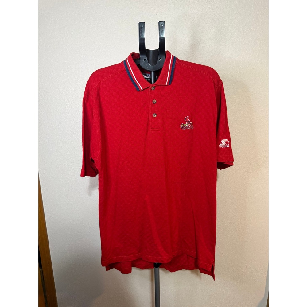 Vintage Starter St Louis Cardinals Polo Shirt Mens Large Red MLB Baseball Cotton